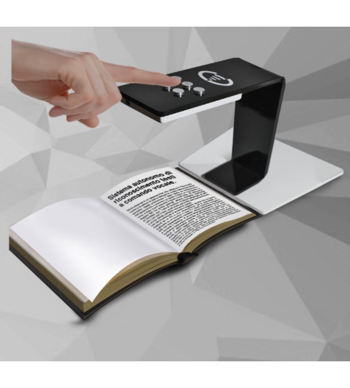 OCR reading device scanning a printed book and reading it aloud