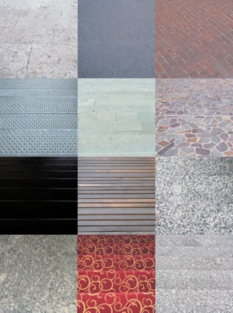 Grid of different tactile ground surface textures and contrasts